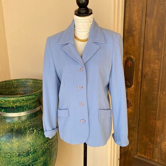 Baby blue button front jacket by Requirements size medium - Picture 1 of 10